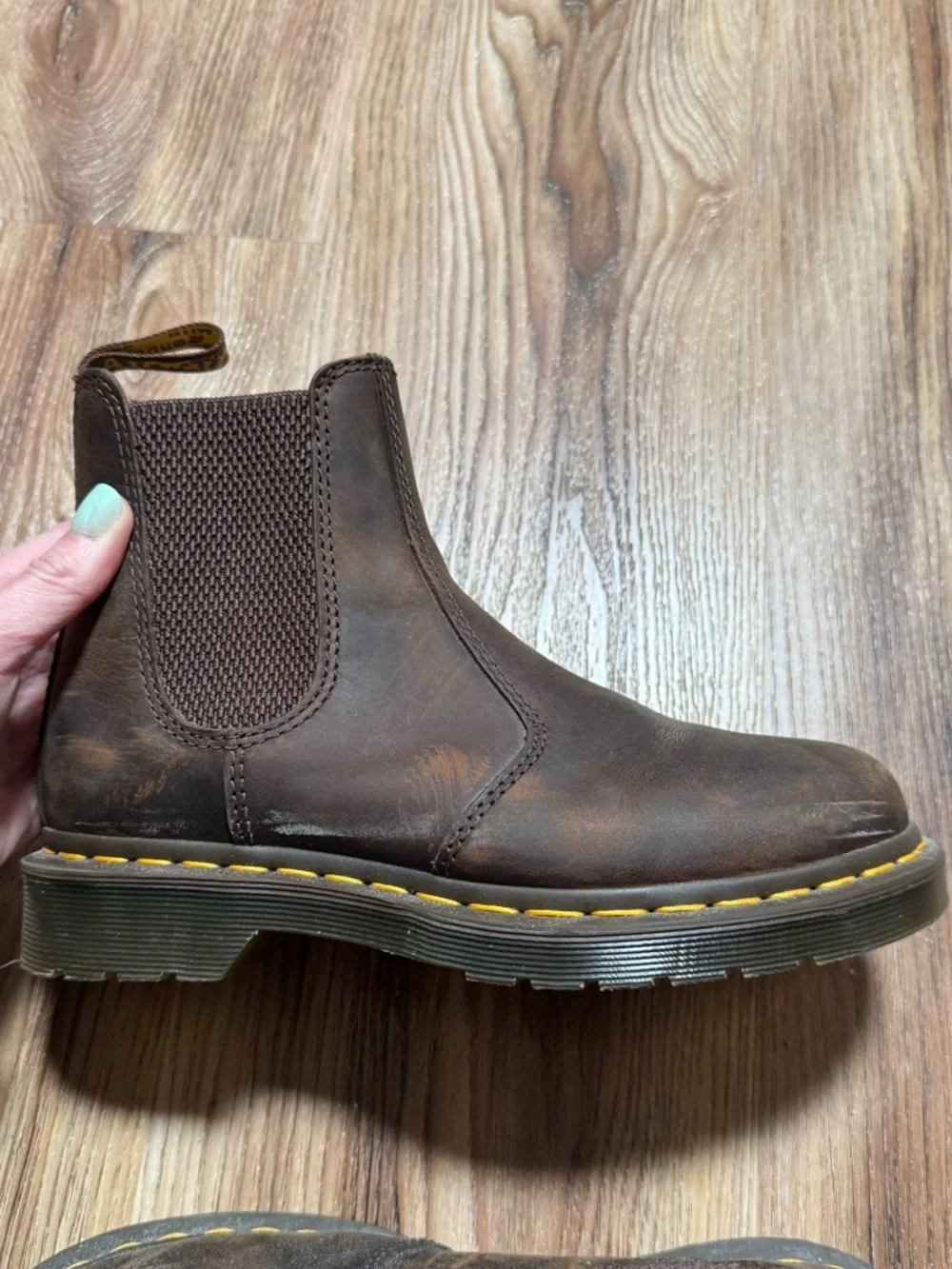 Dr. Martens Yellow Stitch Crazy Horse Leather Chelsea Boots - Picture 4 of 7